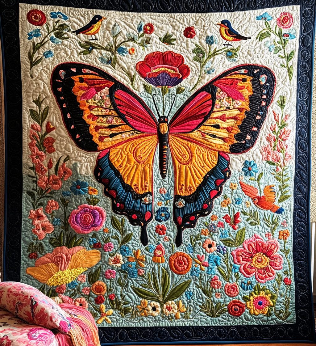 Schmetterling in Blumenwiese Kunst Wandbehang