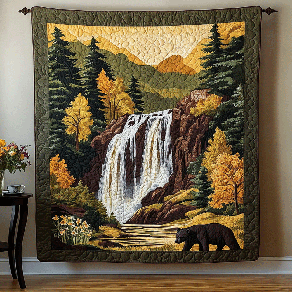 Waldwasserfall mit Bär Kunst Wandbehang
