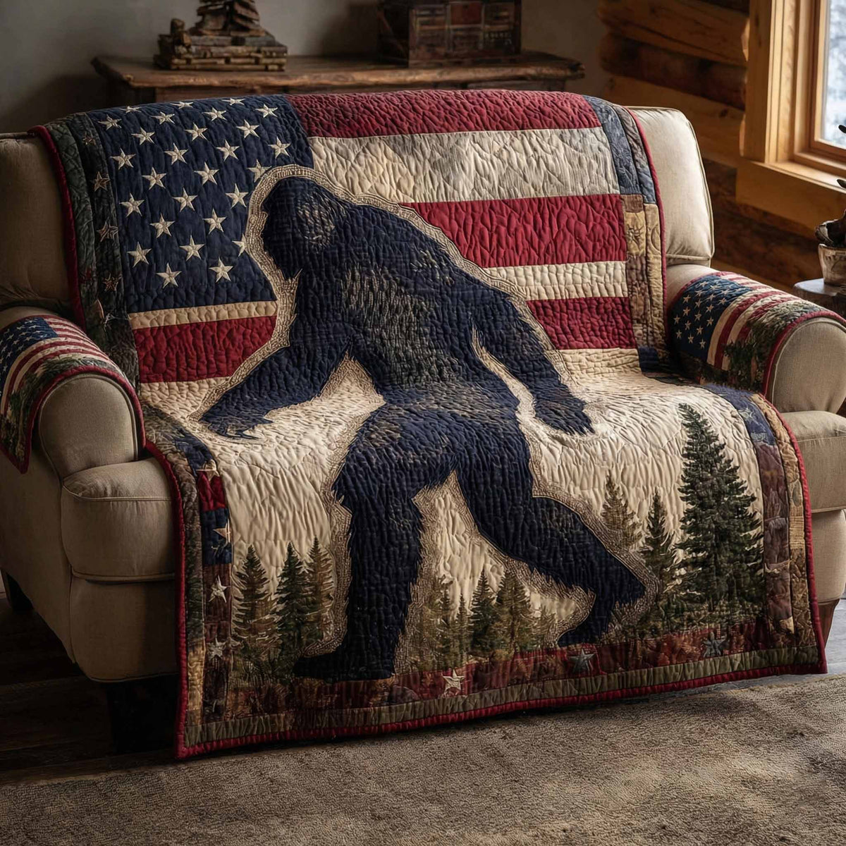 Bigfoot Lagerfeuer Mondnacht Sofaüberwurf