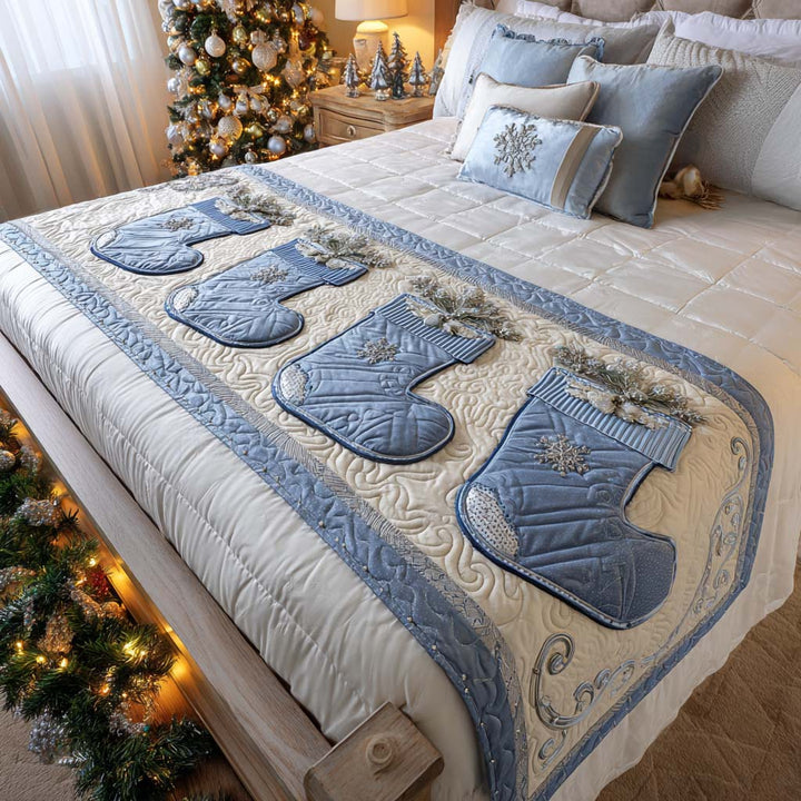 Frostige Blaue Weihnachtsstrümpfe Bettläufer