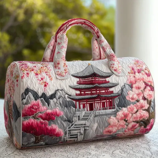 Gesteppte Reisetasche mit japanischer Pagode und Kirschblüten