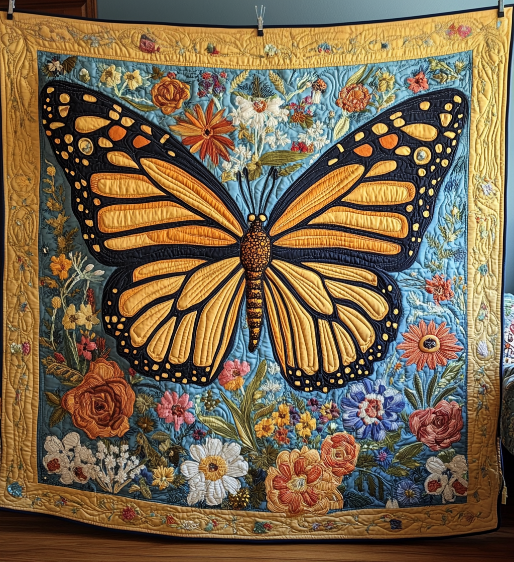 Monarchfalter und Blumen Kunst Wandbehang