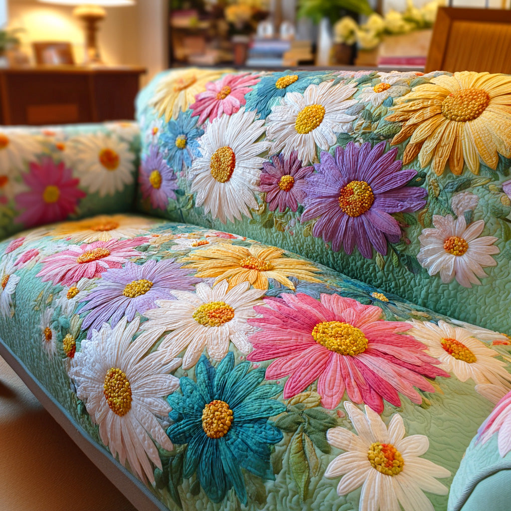 Bunte Margeriten Filzblüten Sofaüberwurf