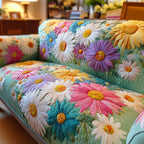 Bunte Margeriten Filzblüten Sofaüberwurf