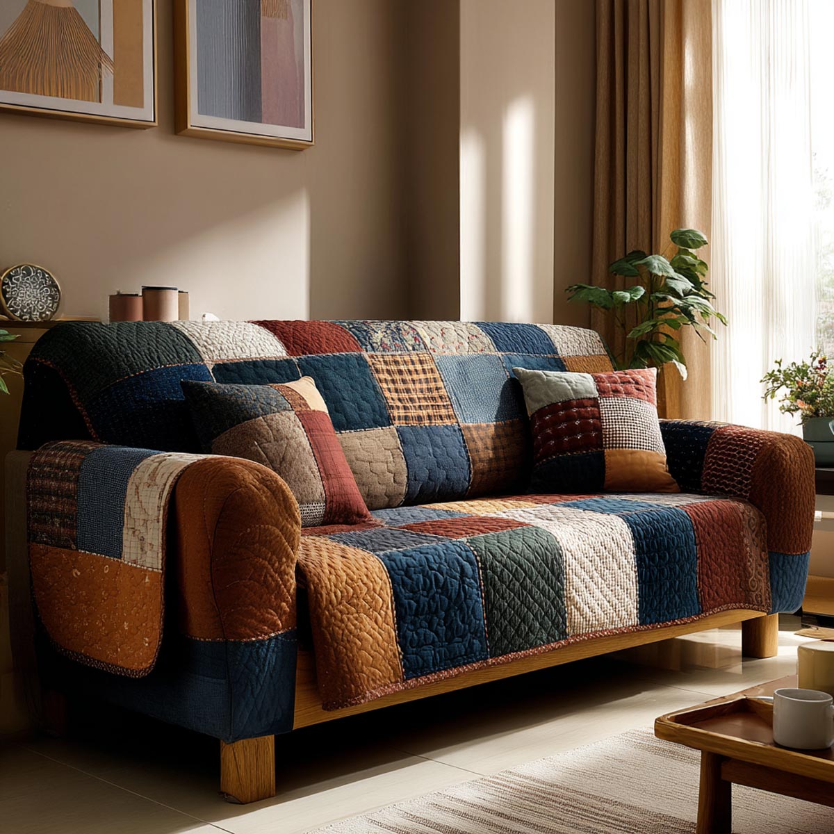 Weiches Karo Patchwork Sofaüberwurf