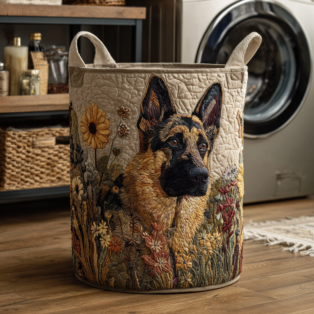 Schäferhund im Sonnenblumenfeld Wäschekorb