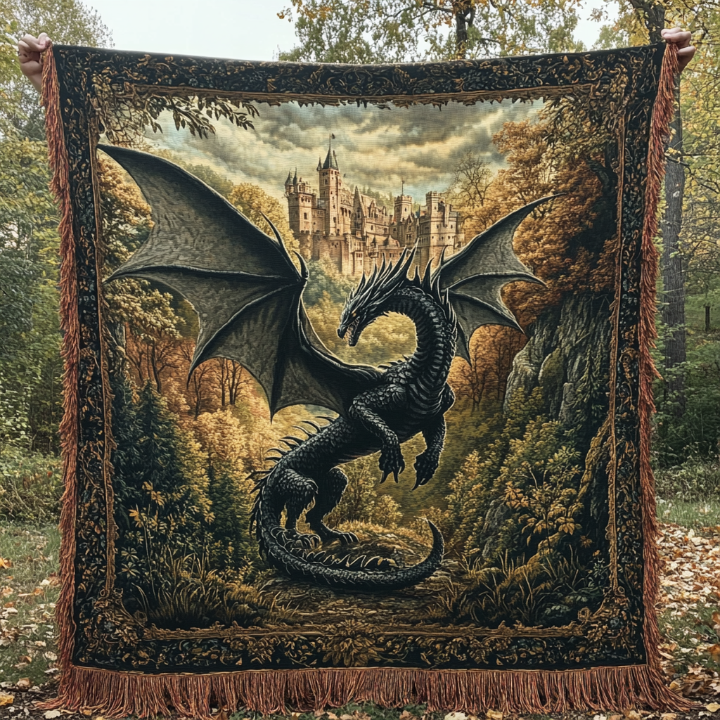 Schwarzer Drache Schloss Gewebt Sofadecke