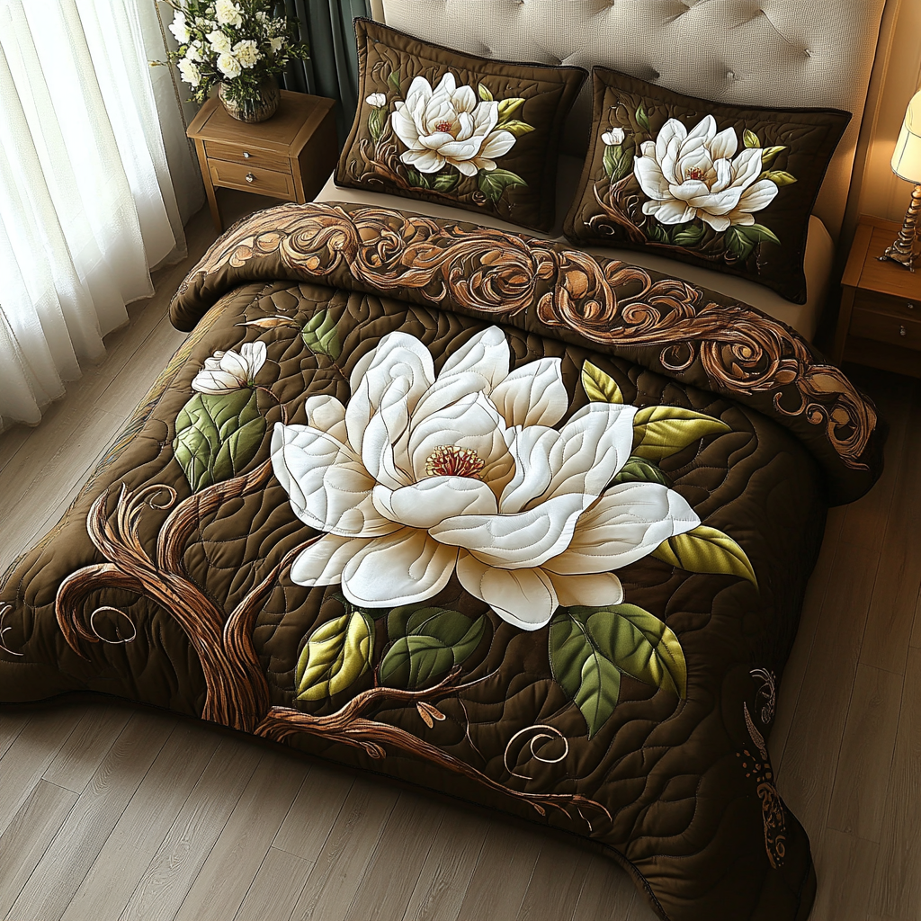 Weisse Magnolie 3-teiliges Bettwäsche-Set
