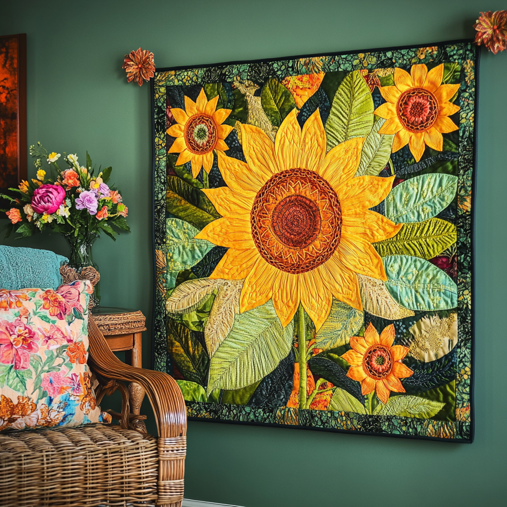 Goldene Sonnenblume Kunst Wandbehang