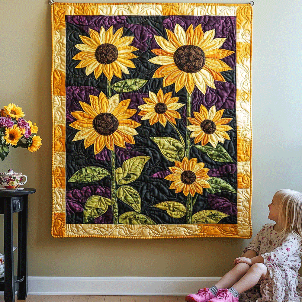 Goldener Sonnenblumenstrauss Kunst Wandbehang