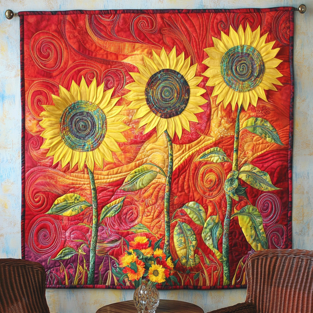 Sonnenblumen im Wirbelwind Kunst Wandbehang