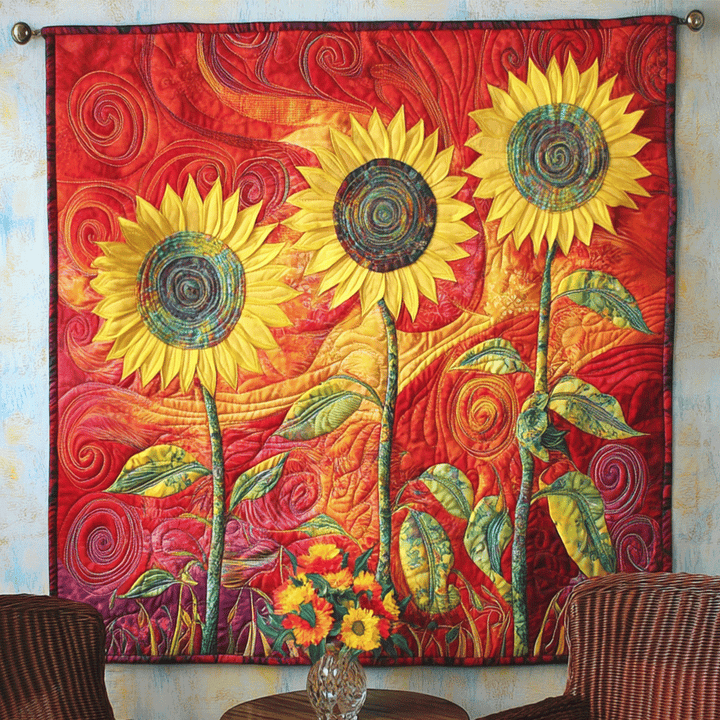 Sonnenblumen im Wirbelwind Kunst Wandbehang