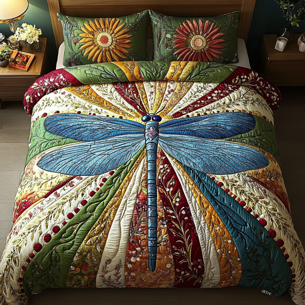 Goldene Libelle Mandala 3-teiliges Bettwäsche-Set