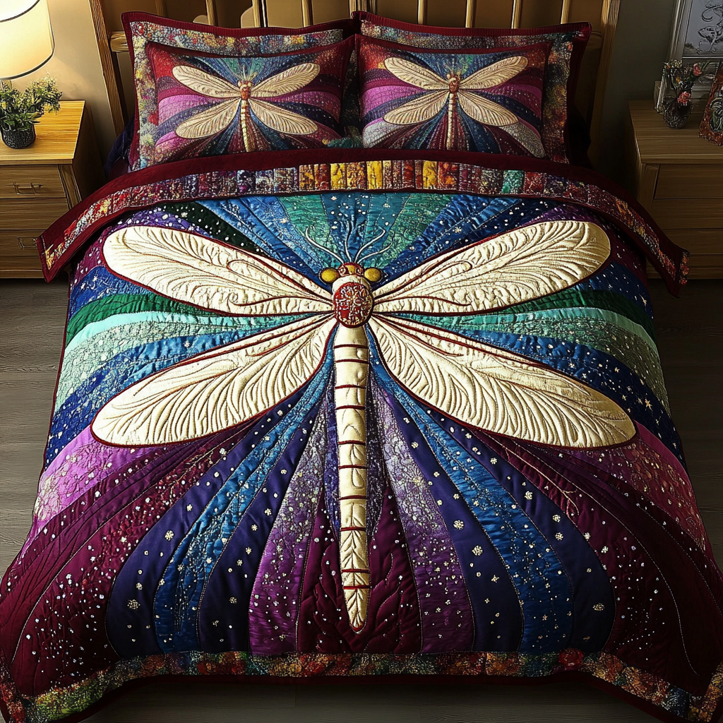 Libelle Herzmuster Patchwork 3-teiliges Bettwäsche-Set
