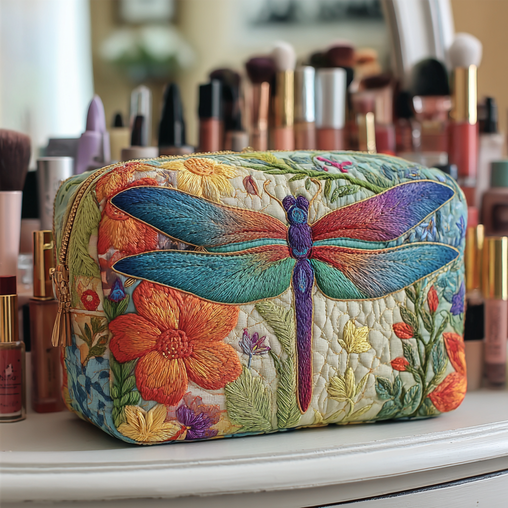 Kosmetiktasche – Goldene Libelle
