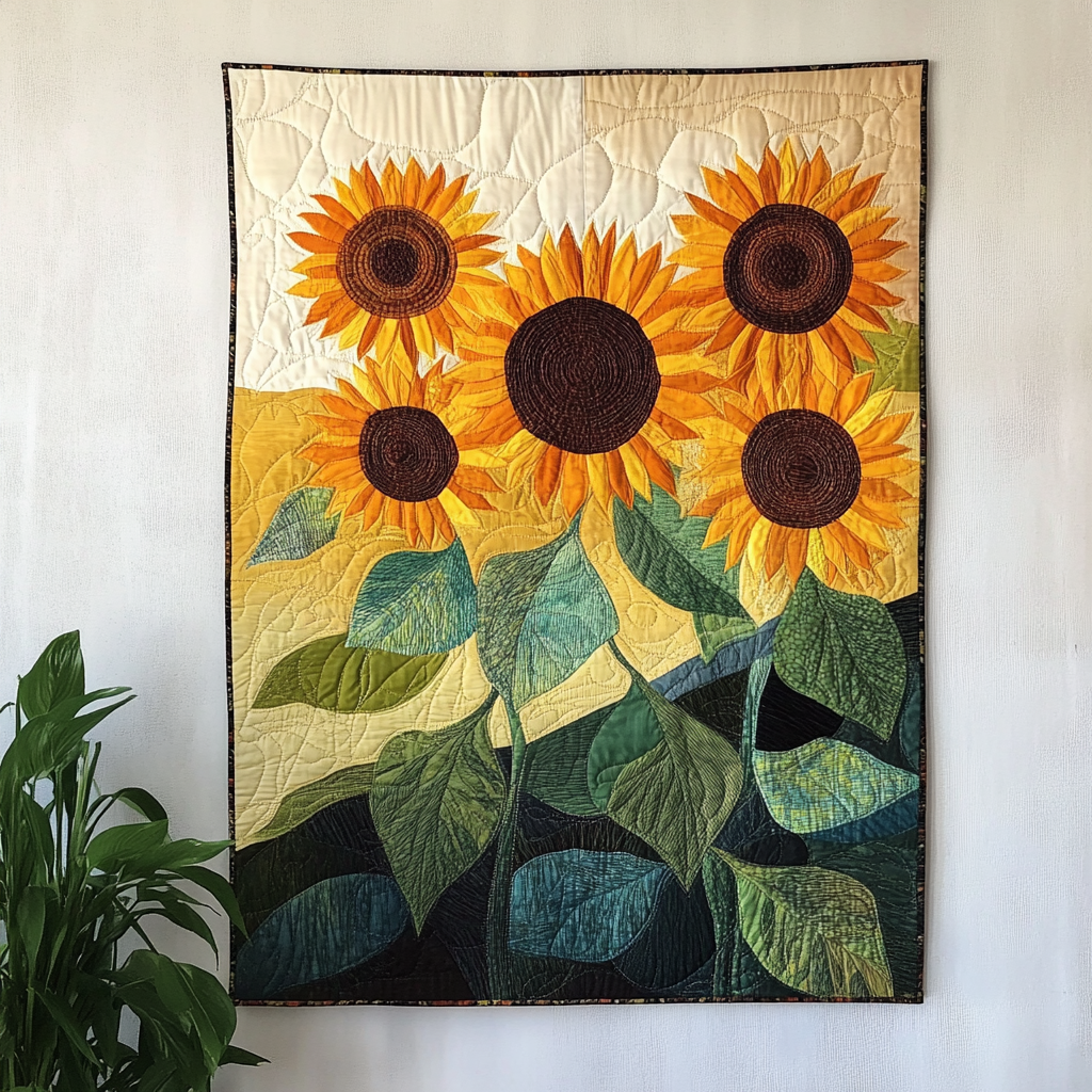 Grünes Sonnenblumenfeld Kunst Wandbehang