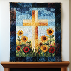 Goldenes Sonnenblumenkreuz Kunst Wandbehang