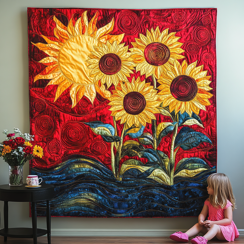 Strahlende Sonnenblumen Kunst Wandbehang