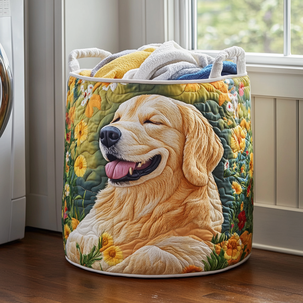 Golden Retriever mit Sonnenblumen Wäschekorb