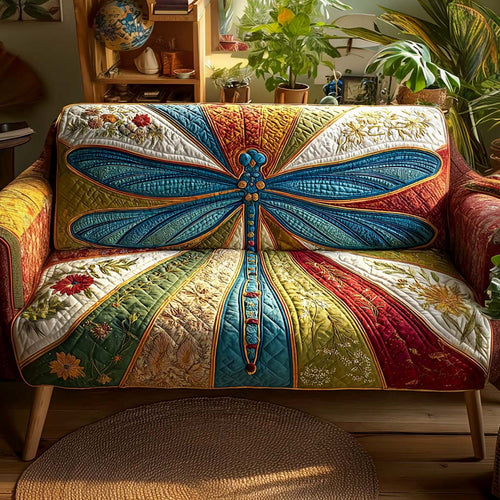 Bunte Libelle Blüten Sofaüberwurf
