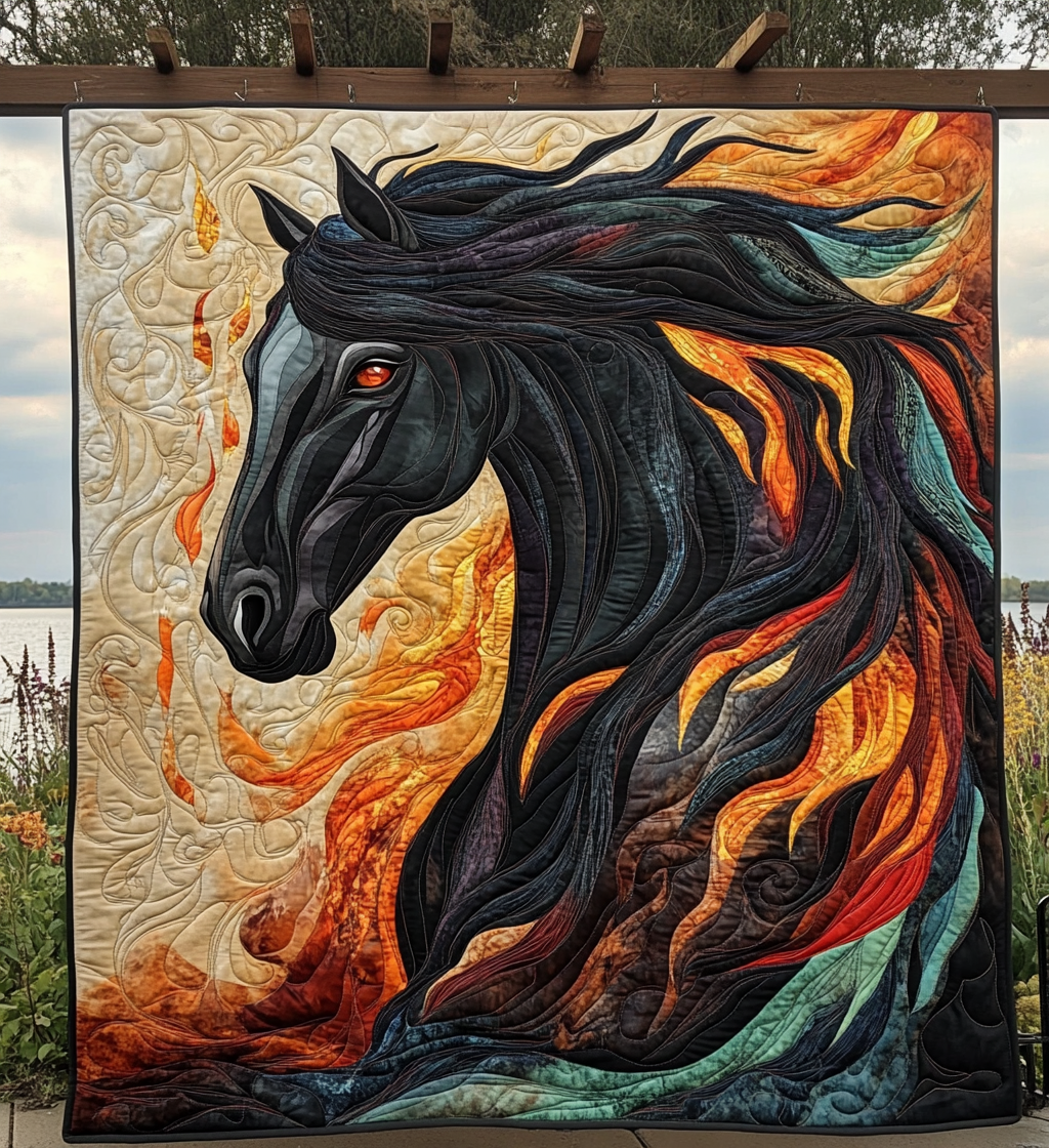 Schwarzes Pferd in Flammen Kunst Wandbehang