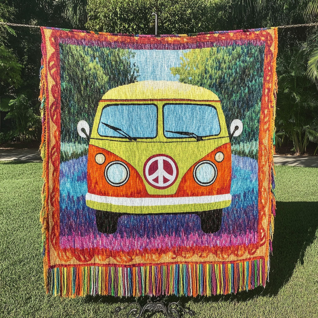 Bunter Groovy Hippiebus Gewebt Sofadecke