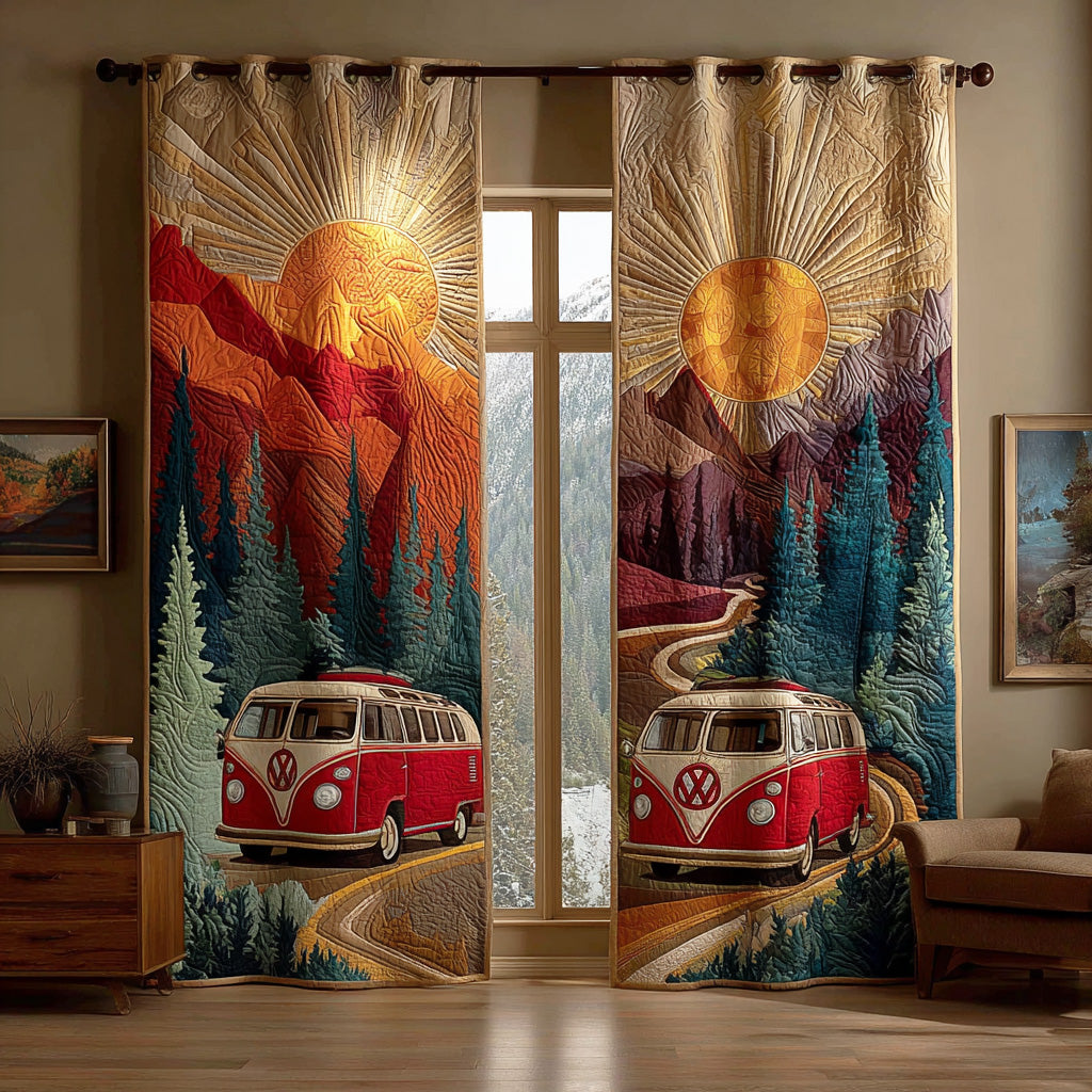Retro Bulli Sonnenuntergang Vorhänge
