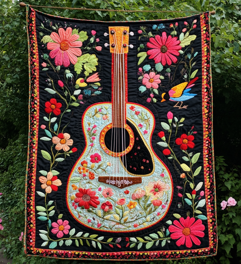 Blütenverzierte Gitarre Kunst Hängend