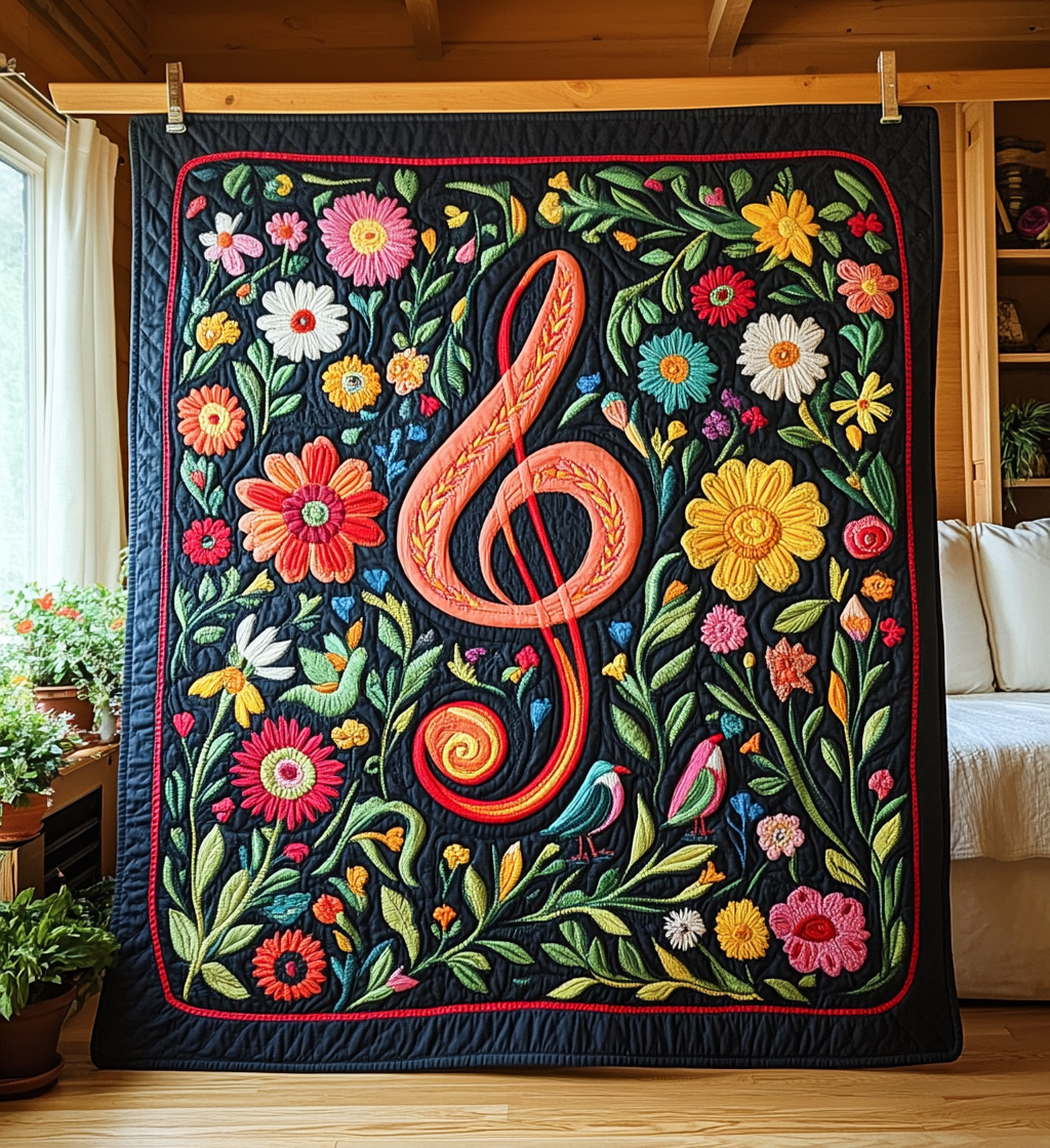 Notenschlüssel mit Blumen Kunst Wandbehang