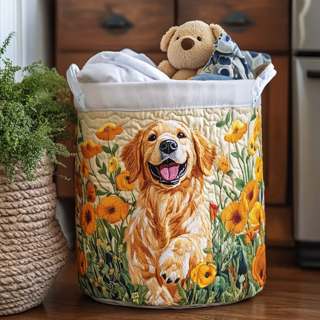 Golden Retriever in Blumenwiese Wäschekorb