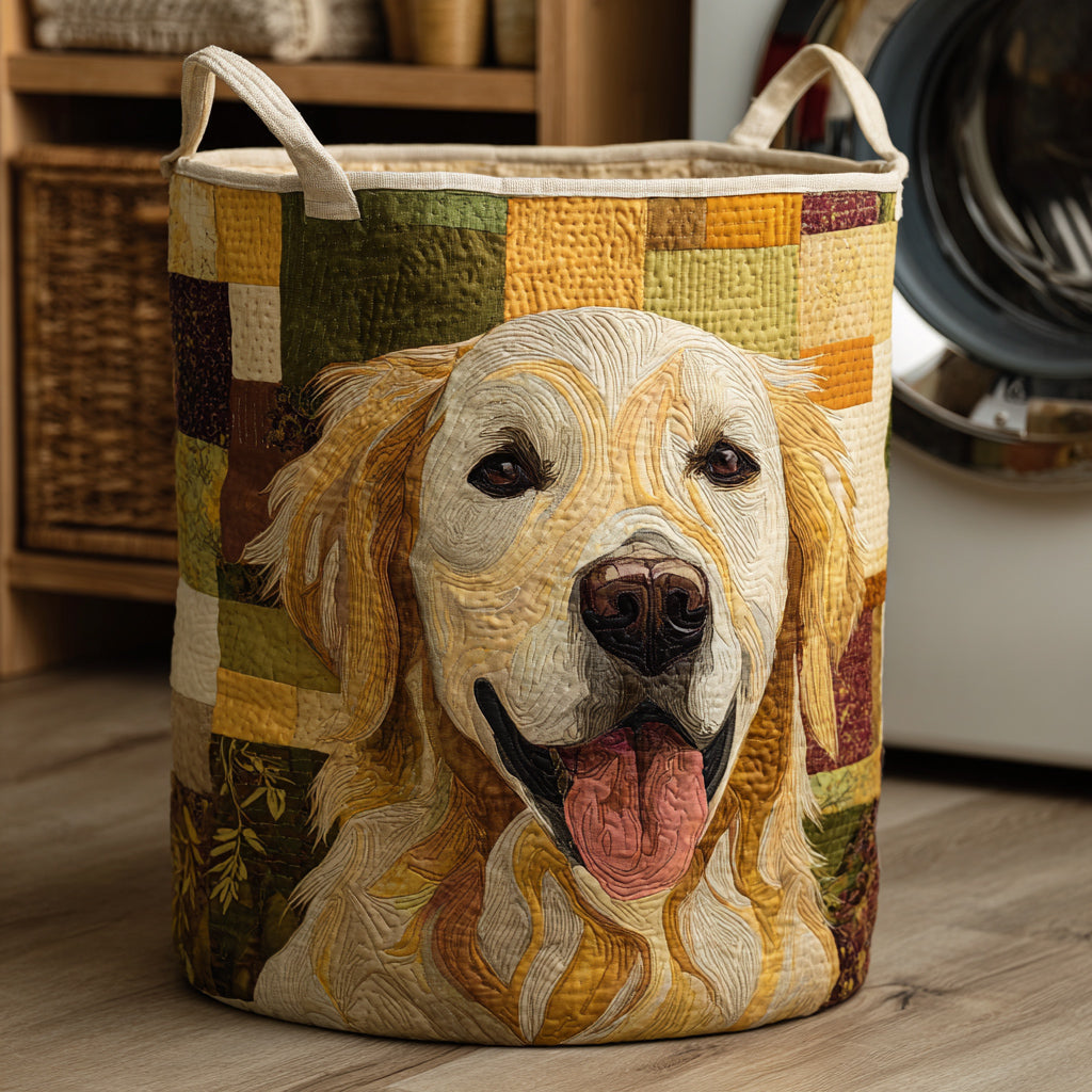 Fröhlicher Golden Retriever Wäschekorb