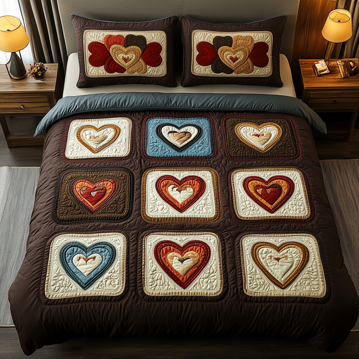 Herzen Blüten Patchwork 3-teiliges Bettwäsche-Set