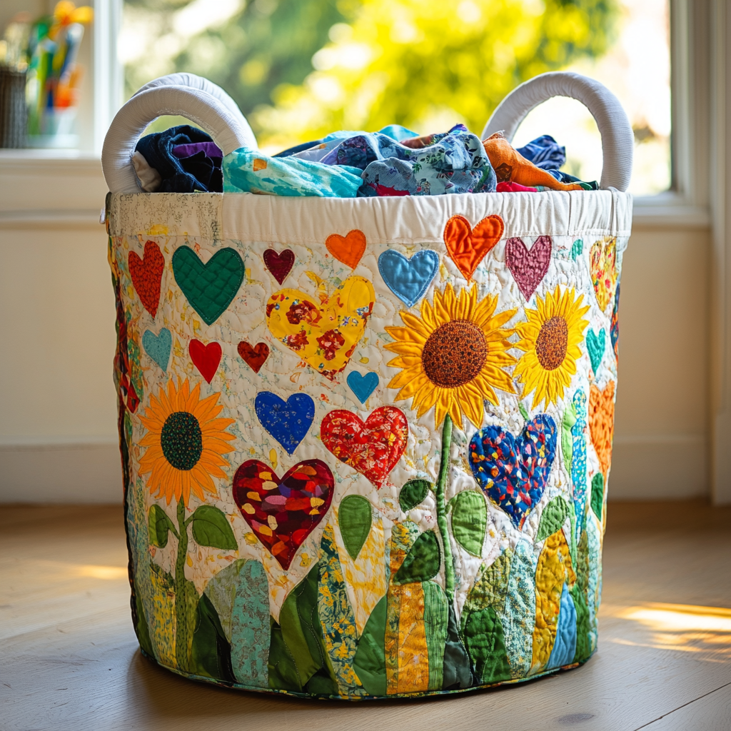 Sonnenblumen und Herzen Wäschekorb
