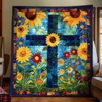 Blaues Sonnenblumenkreuz II Kunst Wandbehang