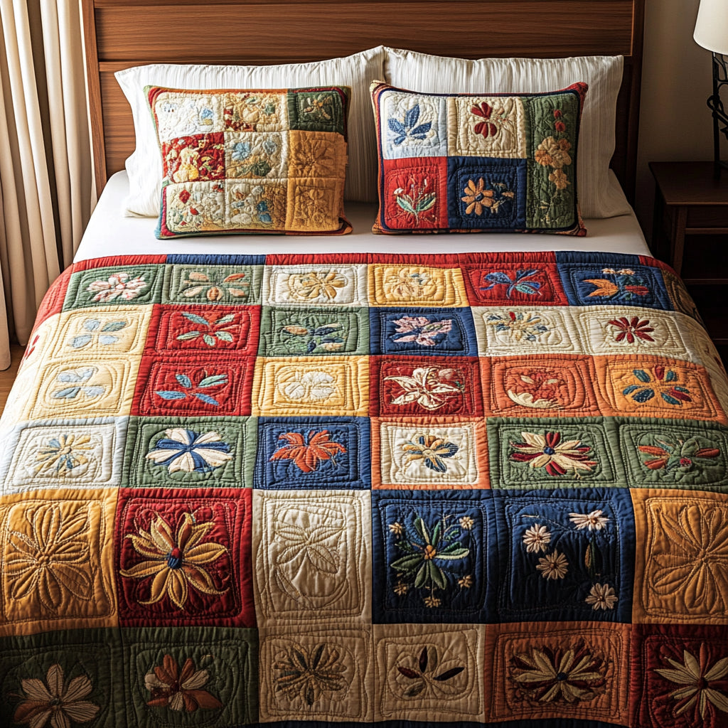 Blumen Patchwork Bunt 3-teiliges Bettwäsche-Set
