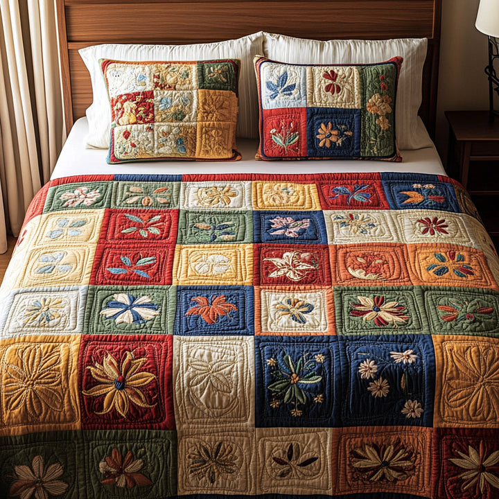 Blumen Patchwork Bunt 3-teiliges Bettwäsche-Set