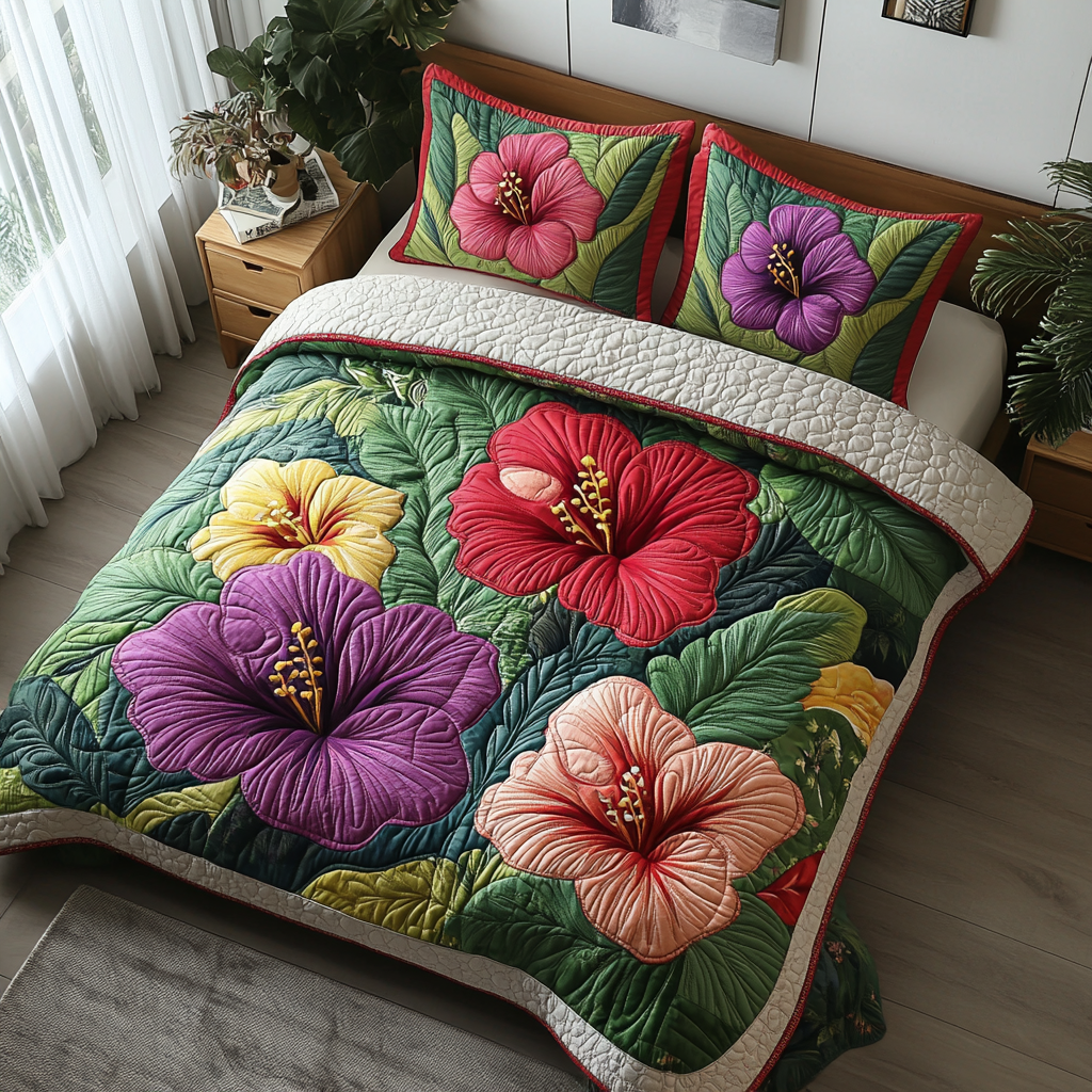 Weisser Hibiskus Blüte 3-teiliges Bettwäsche-Set