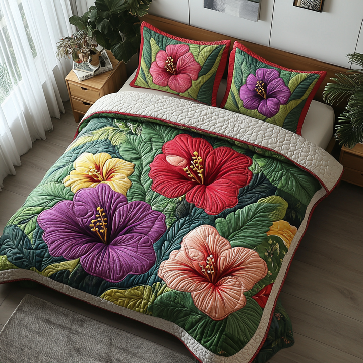 Weisser Hibiskus Blüte 3-teiliges Bettwäsche-Set