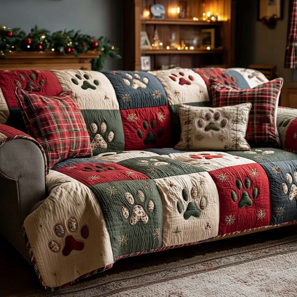 Festliche Pfoten Patchwork Sofaüberwurf