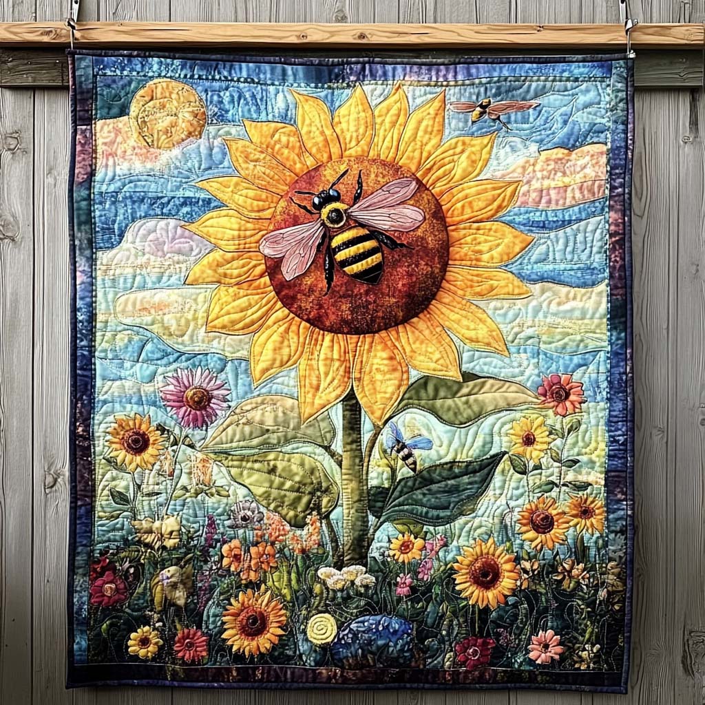 Honigbiene und Sonnenblume Kunst Wandbehang