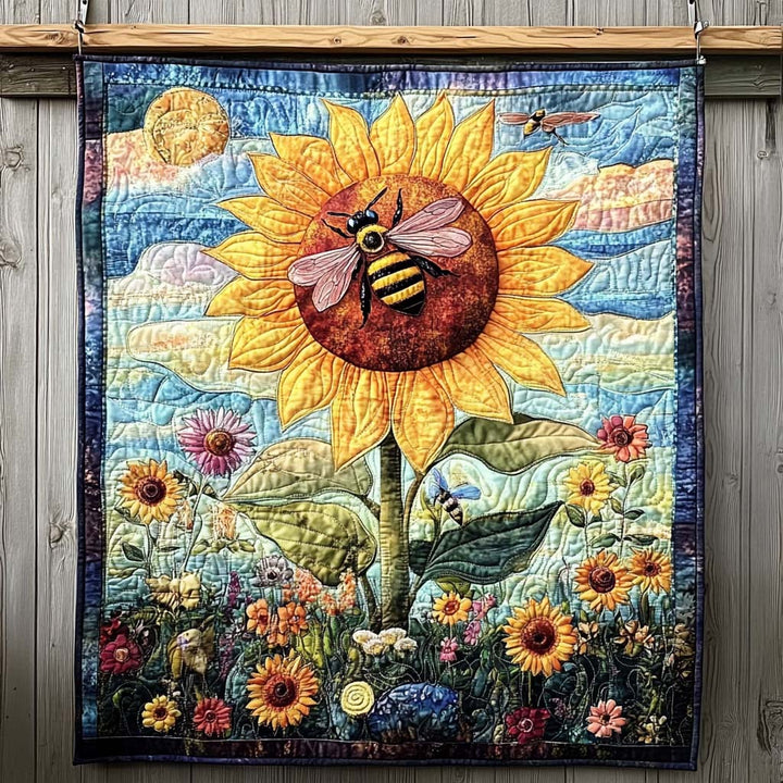 Honigbiene und Sonnenblume Kunst Wandbehang
