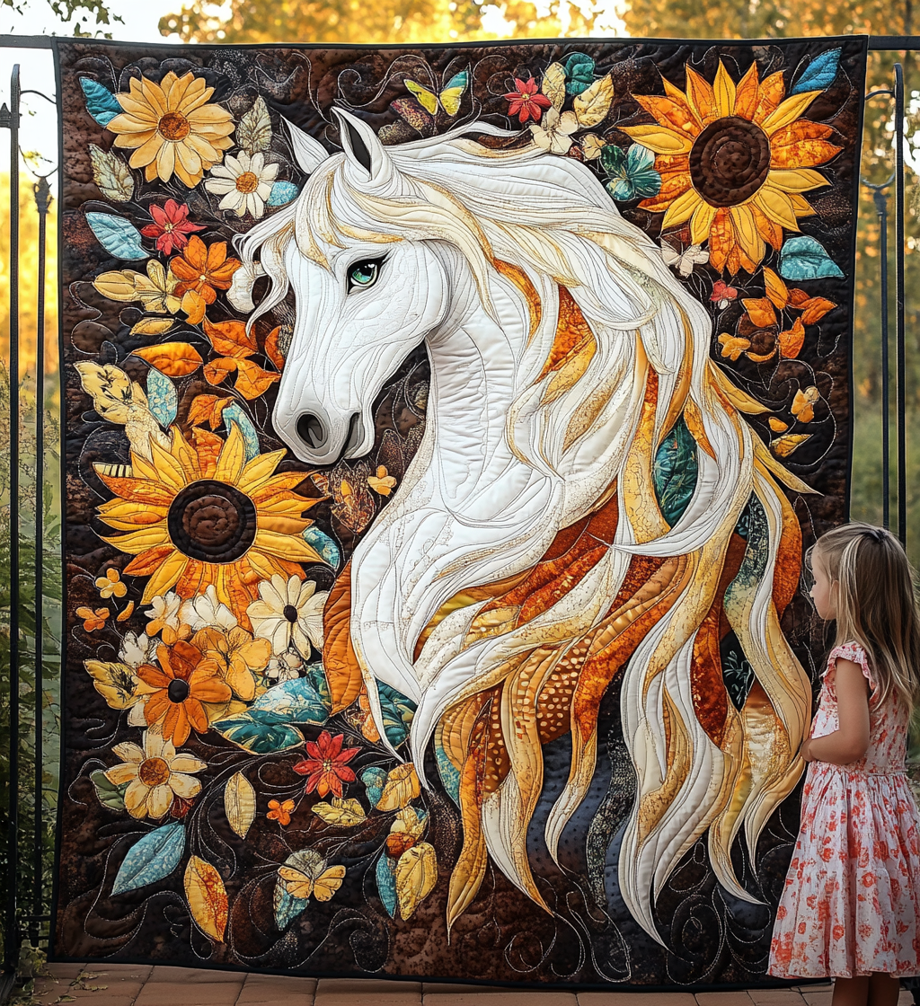Pferd im Sonnenblumentraum Kunst Wandbehang