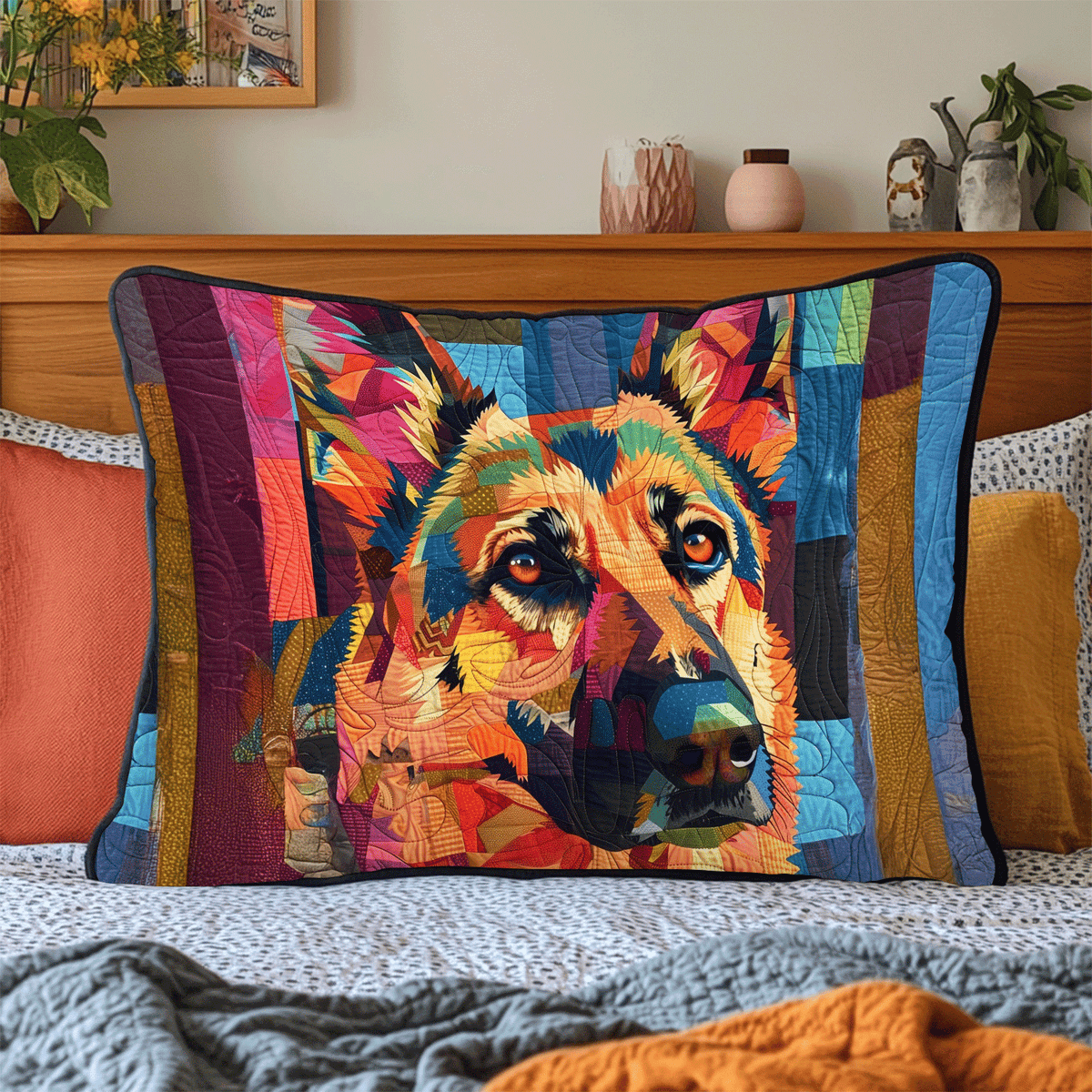 Bunter Schäferhund Pop Art Kissenbezug