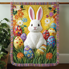 Fröhlicher Osterhase Blüten Gewebt Sofadecke
