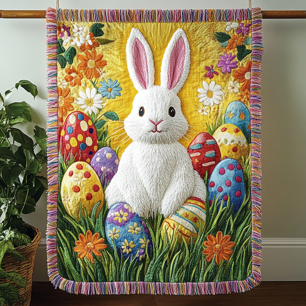 Fröhlicher Osterhase Blüten Gewebt Sofadecke