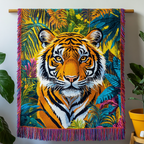 Tiger Dschungelkönig Bunt Gewebt Sofadecke