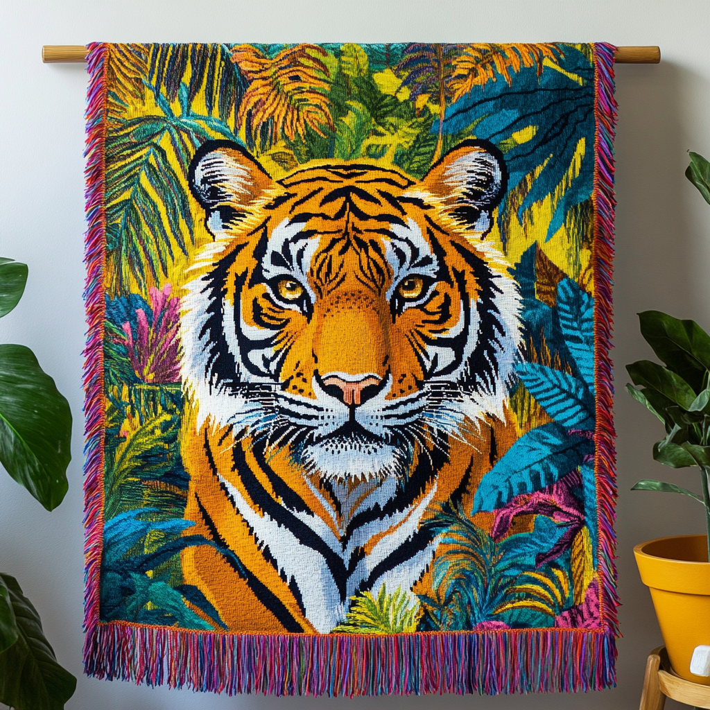 Tiger Dschungelkönig Bunt Gewebt Sofadecke