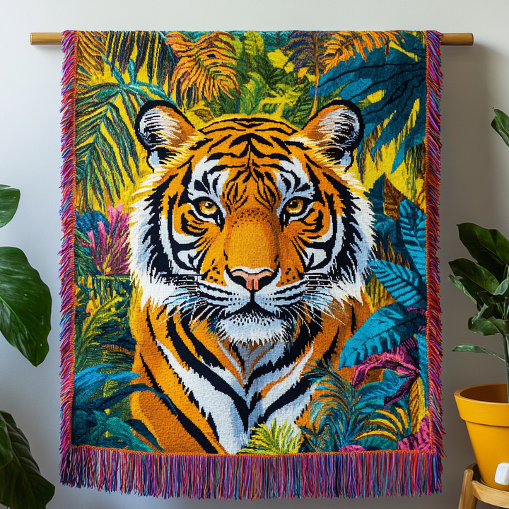 Tiger Dschungelkönig Bunt Gewebt Sofadecke