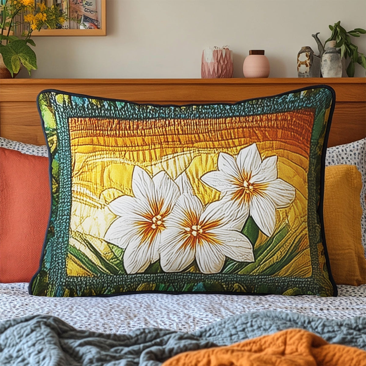 Weisse Plumeria Blüten Kissenbezug