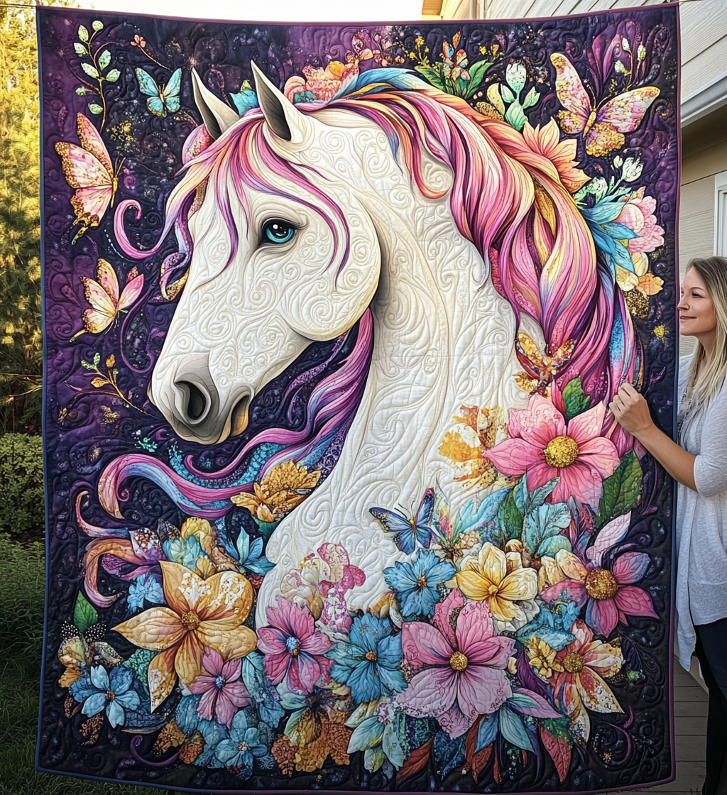 Blütenverziertes Pferd Kunst Wandbehang